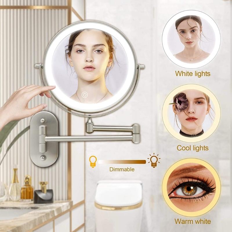 AMICI™ GlamGlow | Gouden spiegel met vergrootglas & USB-C oplaadbare LED verlichting