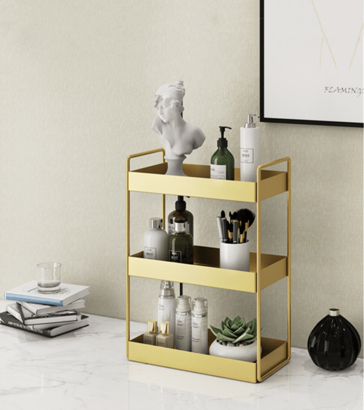 AMICI™ EleganceTray | Luxe opbergbakje – Gouden Dienblad voor een georganiseerde en stijlvolle badkamer